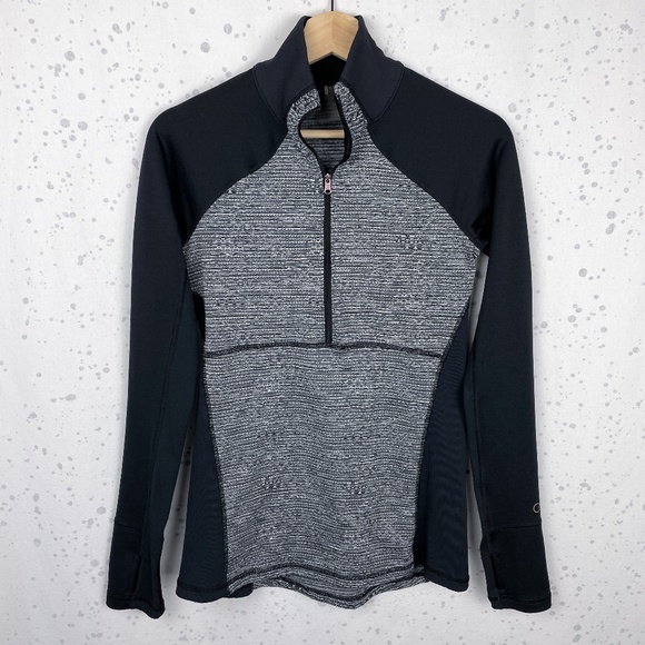 Calia Warm 1/4 Zip Pullover Graphite/Egret/Caviar (gray and black). Thumbholes. - Picture 1 of 12